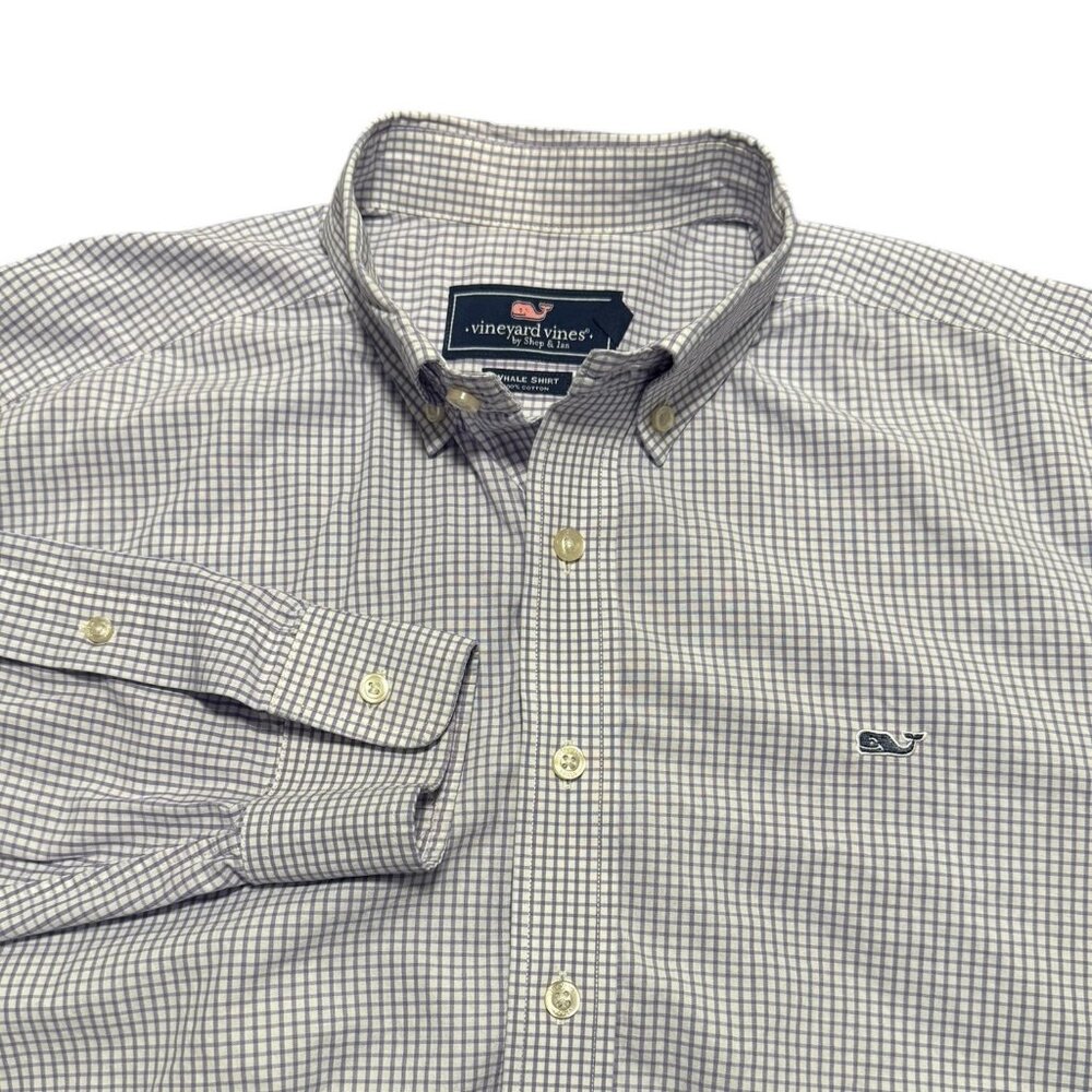 Men’s Vineyard Vines Whale Shirt XL Purple & White Grid Check Button-Up L/S